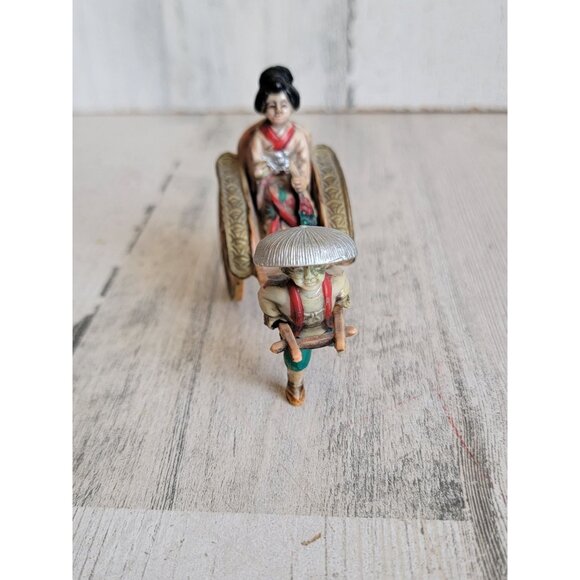 Vintage Japanese rickshaw celluloid pull cart unique home decor figure - Picture 2 of 8